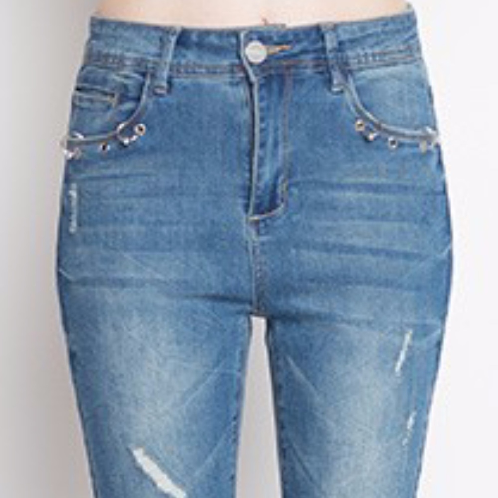 FLASH SALE! High Waisted Eyelet Detail Denim - Picture 6 of 8